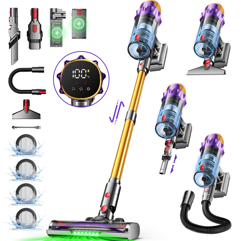 Daynee 65 kPa cordless vacuum cleaner with display, 1 m hose and anti-tangle brush, 70 min working time, 4 HEPA filters, for pet hair, carpets and hard floors, model AZA341