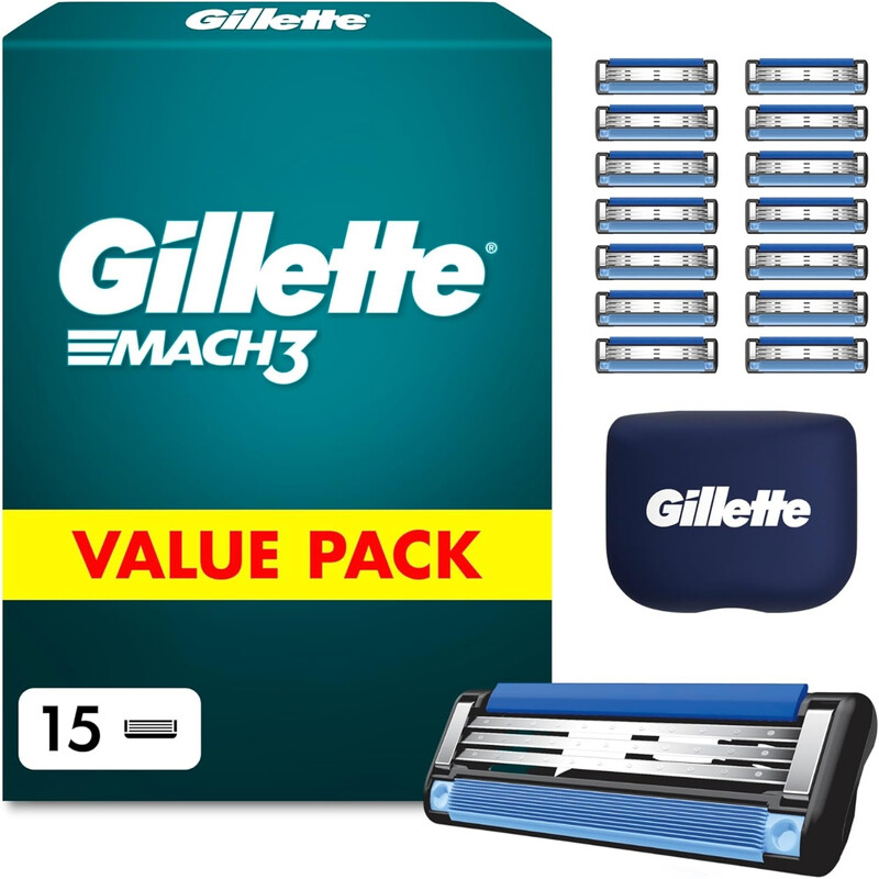 Gillette Mach3 Standard Rasierer für Männer, 15 Gillette Ersatzklingen, mit Gleitstreifen für ein sanftes Gleiten und NEUER Klingenbeschichtung