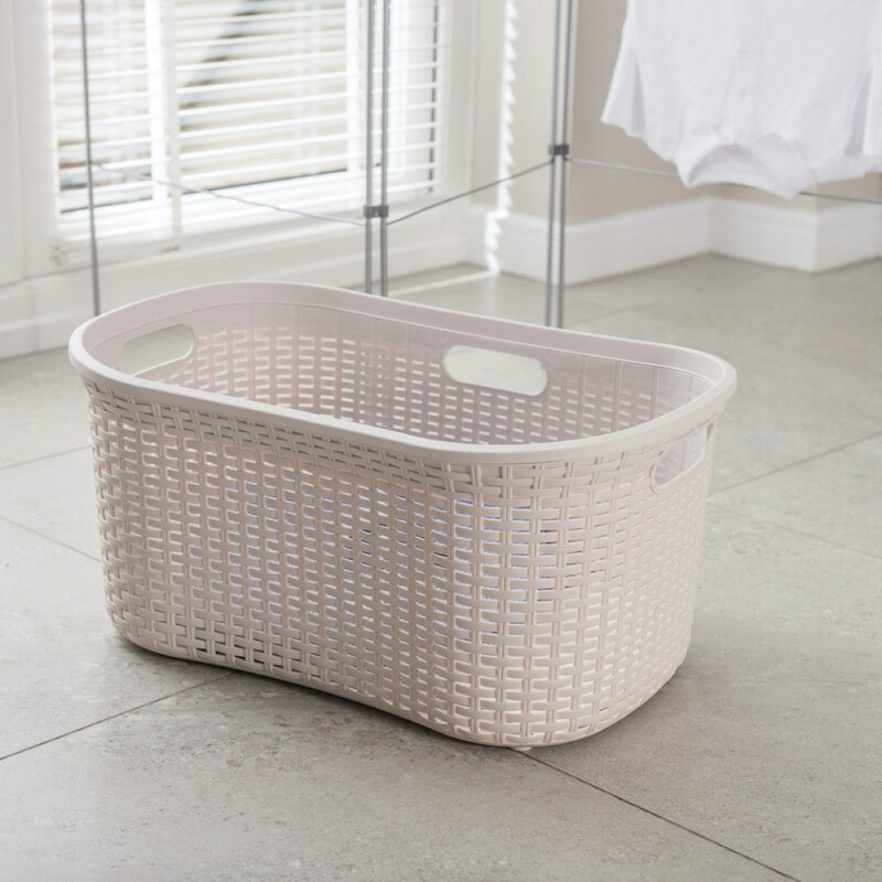 Rattan 40L Cream Laundry Basket