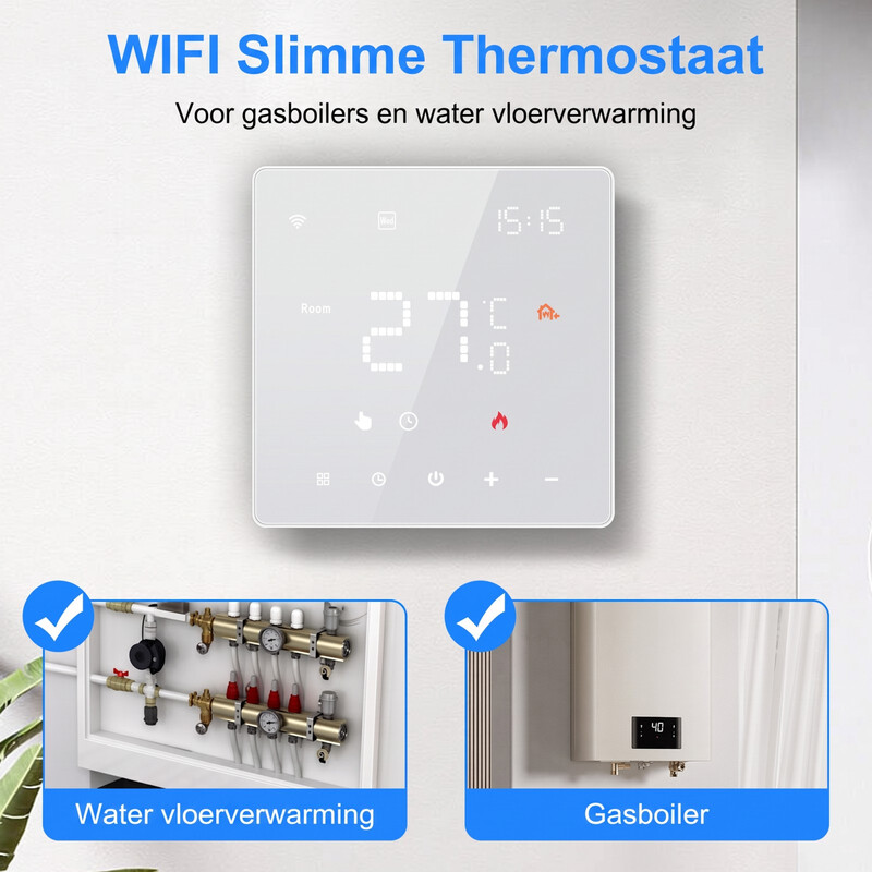 CONENTOOL ME81H WiFi slimme thermostaat voor warmwater vloerverwarming, 3 A boiler actuator controller met Tuya Smart Life app, LED touchscreen, 7-daagse 6-periode schema, 2,4 GHz, AC 110-240 V