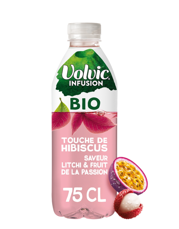 Eau Plate Aromatisée Hibiscus Litchi Passion Bio Infusion Volvic La Bouteille De 75cl - vue 1