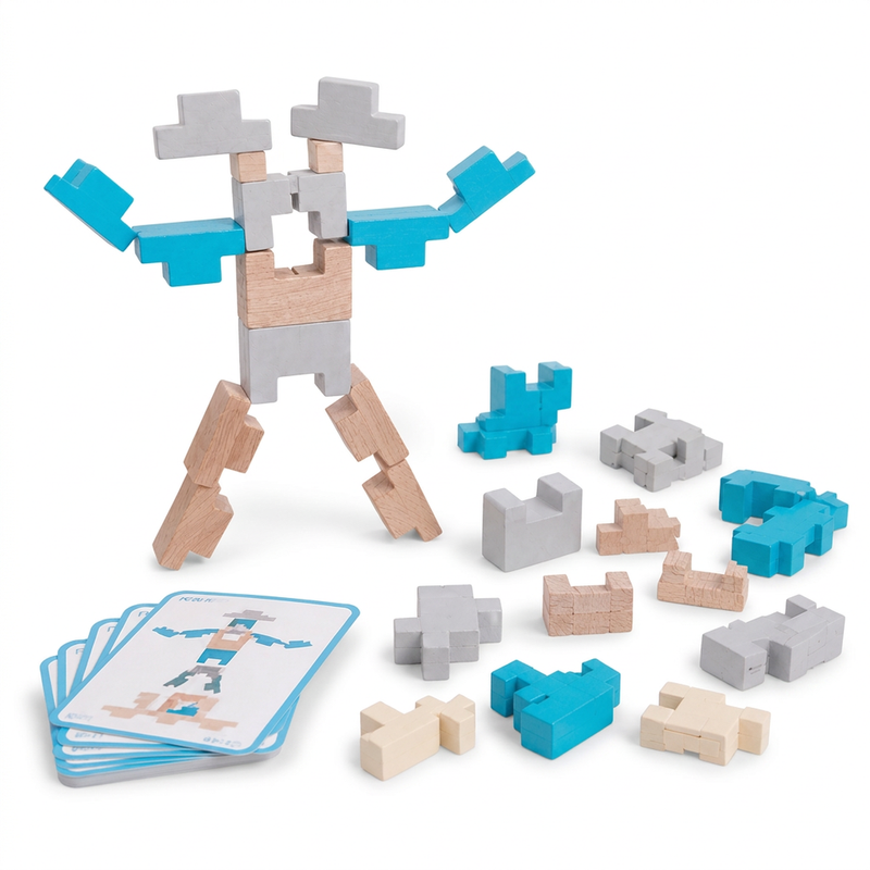 Baustein-Set zum Stapeln und fantasievolles Spielen für Kinder und Familie, 1er-Pack mit baubaren Modellen