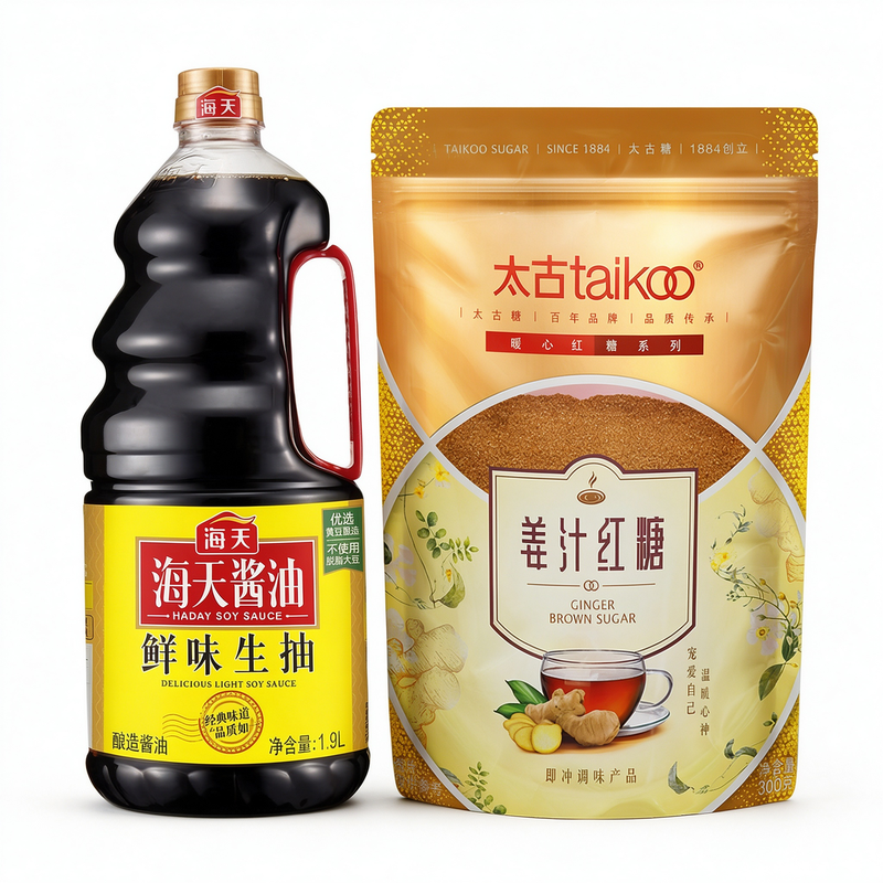 HADAY helle Sojasauce mit Umami-Geschmack + Taikoo Ingwer-Rohrzucker Kombipack