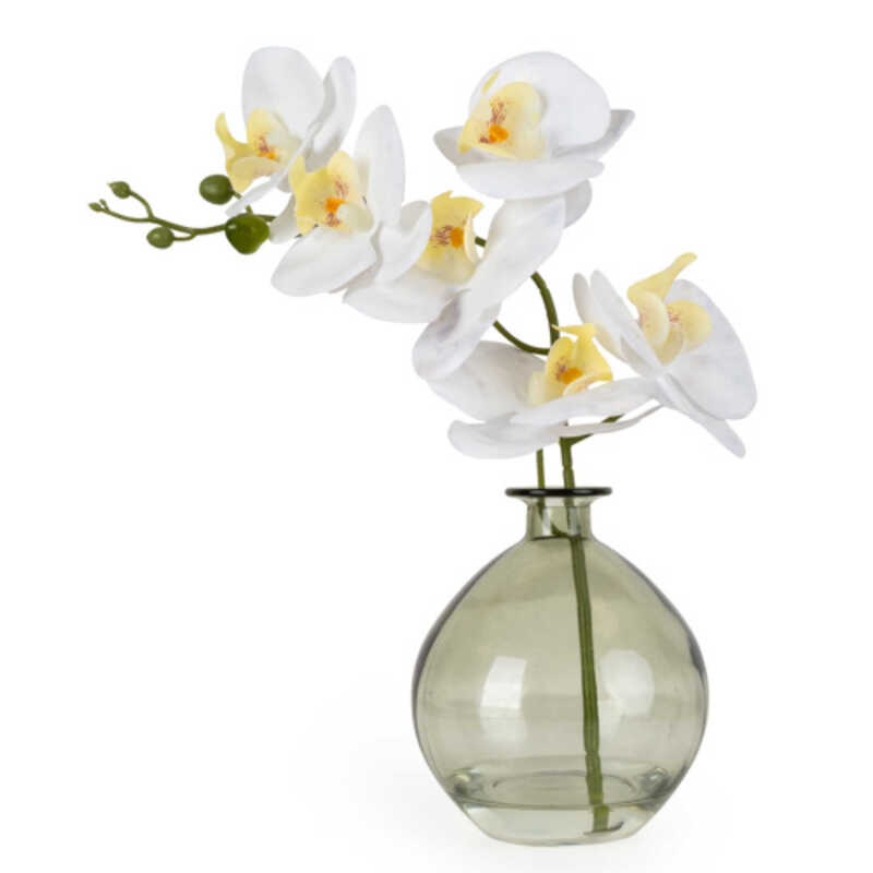 Candlelight White Artificial Orchid Flower In Vase 33Cm