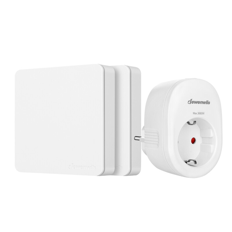 Dewenwils afstandsbedienbare wandcontactdozen, draadloze stekkerschakelaar voor aan/uit, geen kabels nodig, uitbreidbare lichtschakelaar voor kerstdecoraties, 30 m bereik, 16 A, 3680 W, wit