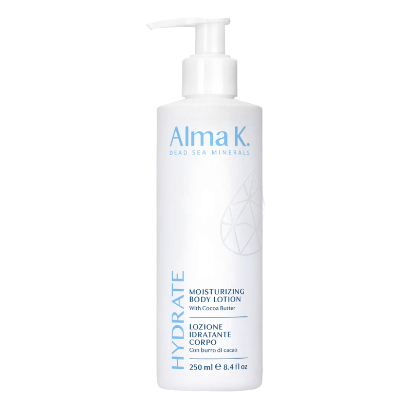 Alma K Feuchtigkeitsspendende Körperlotion 250 ml – Schnell einziehende Bodylotion mit Mineralien aus dem Toten Meer, Argan- und Borretschöl, Weißem Tee und Neroli