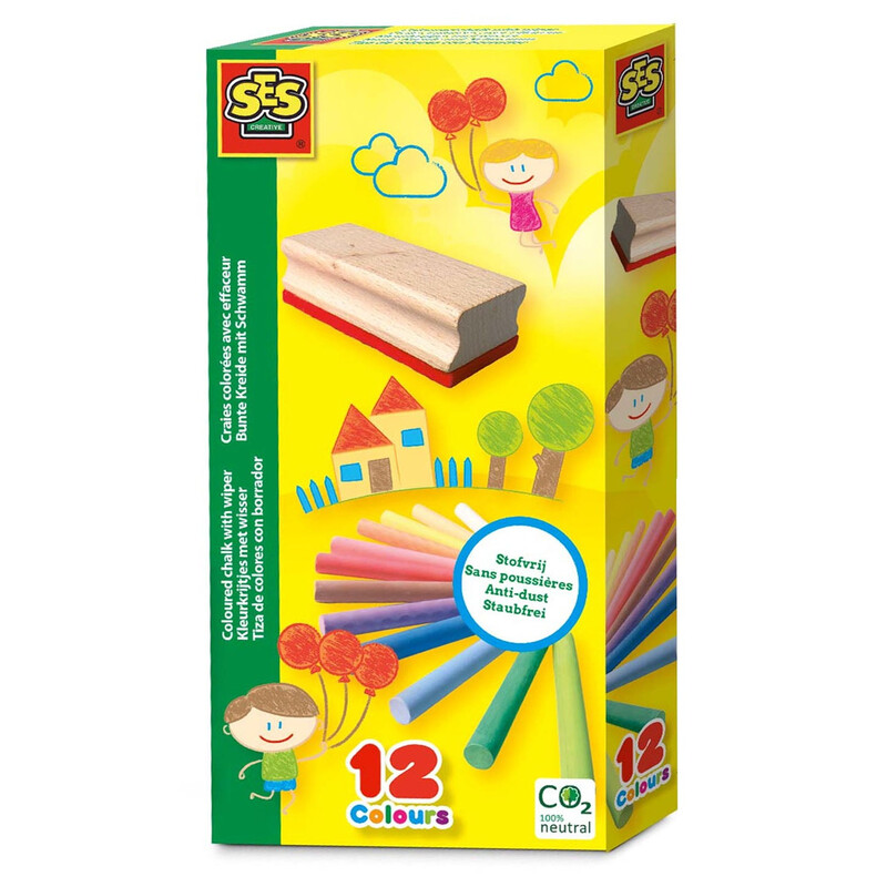 SES Kleurkrijt met gumset - 12 stuks, Multi