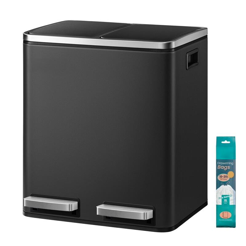 JOYFURNOS Dubbele Pedaalemmer, 2 x 15 L Afvalscheidingsbak met Softclose, Binnenemmers, voor Klein Gezin, Staal, Zwart