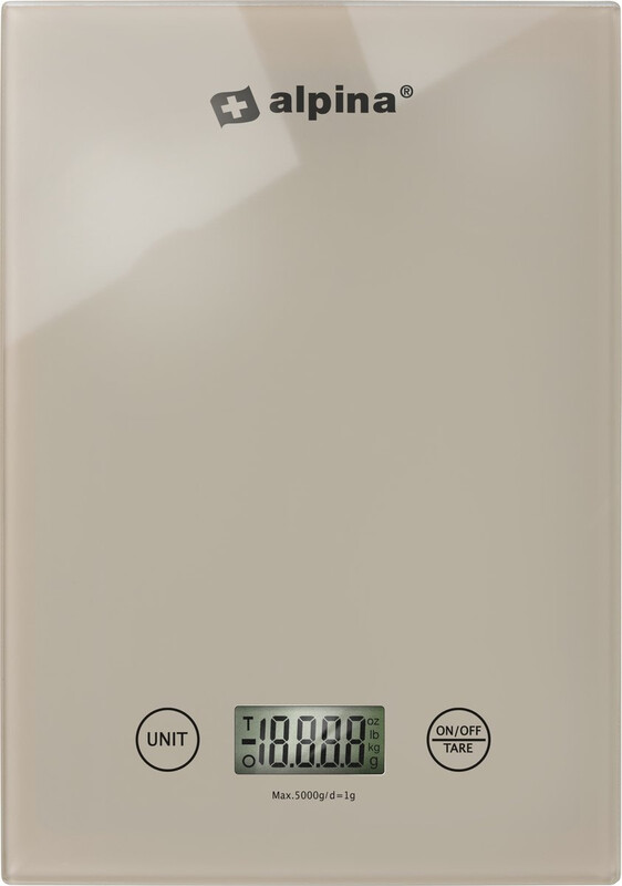 alpina Digitale Keukenweegschaal - Glas, 5 kg, Beige
