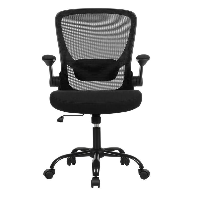 JOYFURNOS inktzwarte ergonomische stoffen bureaustoel – 60 × 64 × (103-110) cm, gewatteerde lendensteun, opklapbare armleuningen, kantelmechanisme – ideaal voor thuiskantoor