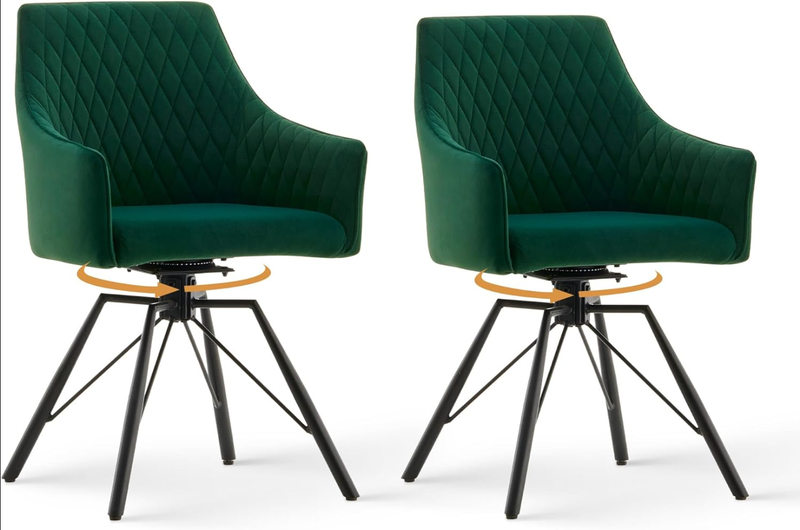CLIPOP Swivel Dining Chairs Set of 2 Velvet with 360 Rotating Metal Base, Padded Kitchen Armchair for Living Room Accent (2, green)