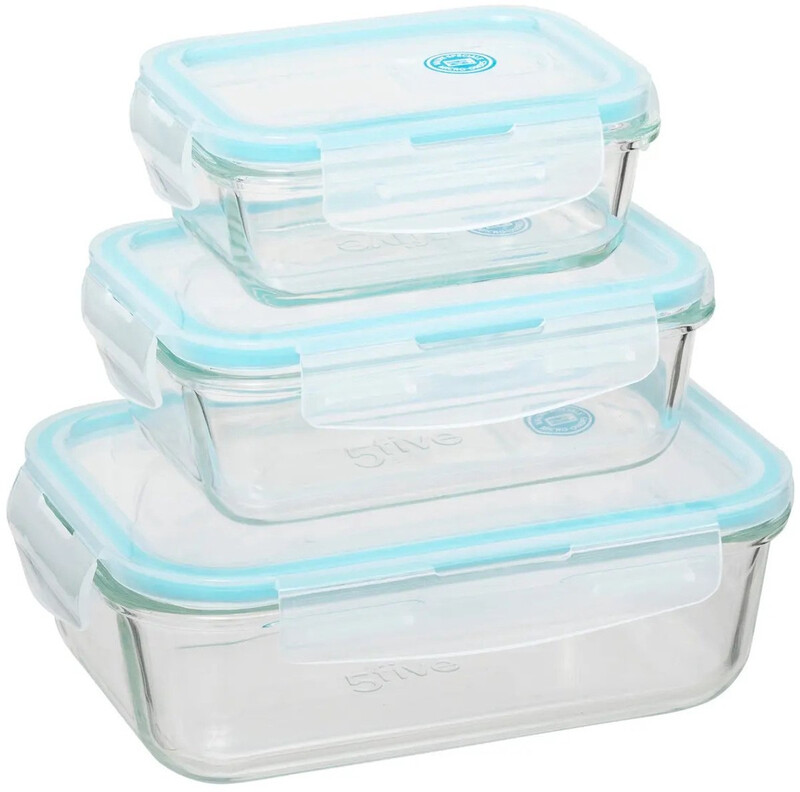 Set van 3 - Rechthoekige Glazen Crisper Lunchbox