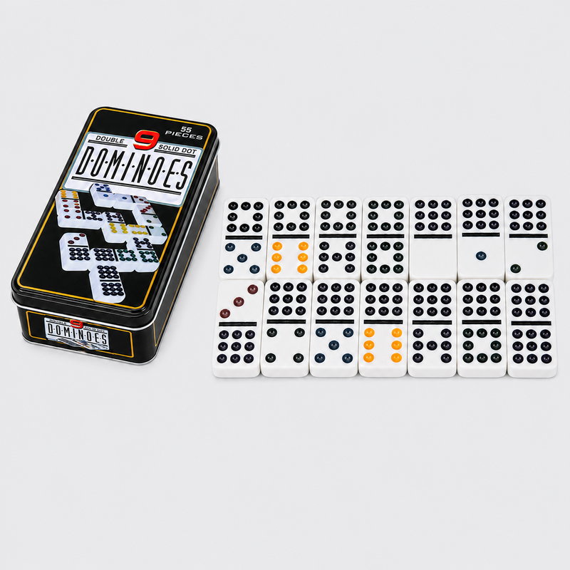 Doppel-9-Dominoes Blechdose: Pädagogisches Lernspielzeug und Gesellschaftsspiel für Kinder, 1 Packung