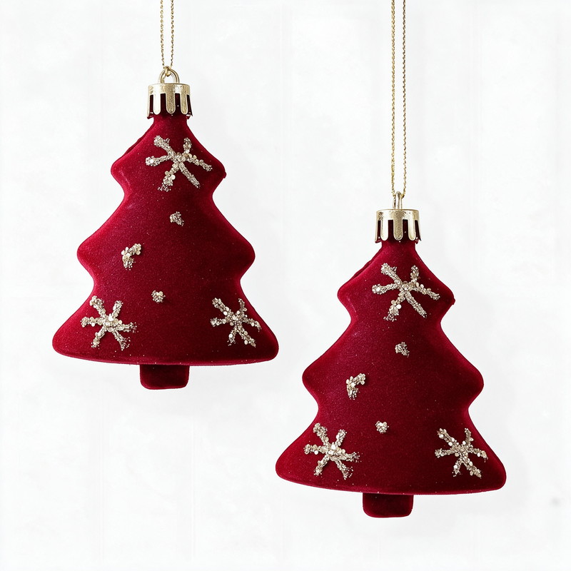 2 stuks kerstballen van rood fluweel, klassieke kerstballen voor kerstdecoratie, cadeau en feestartikelen voor de feestdagen