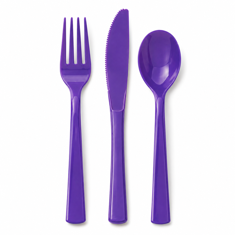 Unique Plastic Cutlery, Neon Purple, Pack of 18
