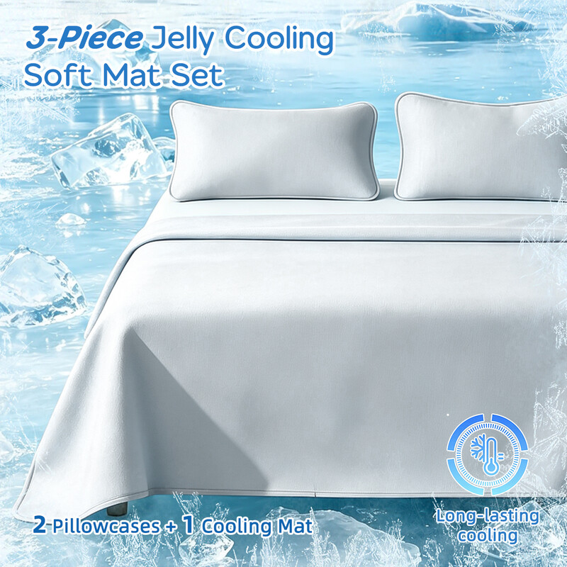Summer Cooling Lebonsoir 3 Piece Jelly Cooling Mat Set, Summer Cool Mattress Pad with 2 Matching Pillowcases, Breathable Anti-Slip Washable Foldable Cooling Bed Sheet, Soft Machine Washable Cooling Bedding, 150x200cm+48x74cm*2, Light Gray