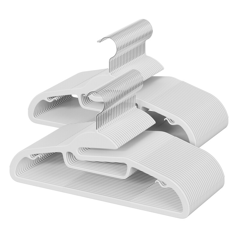JOYFURNOS 50-Pack Kledinghangers, Robuuste Plastic Kostuumhangers, S-Vormige Opening, Ruimtebesparend, Draaibare Haak, Wit