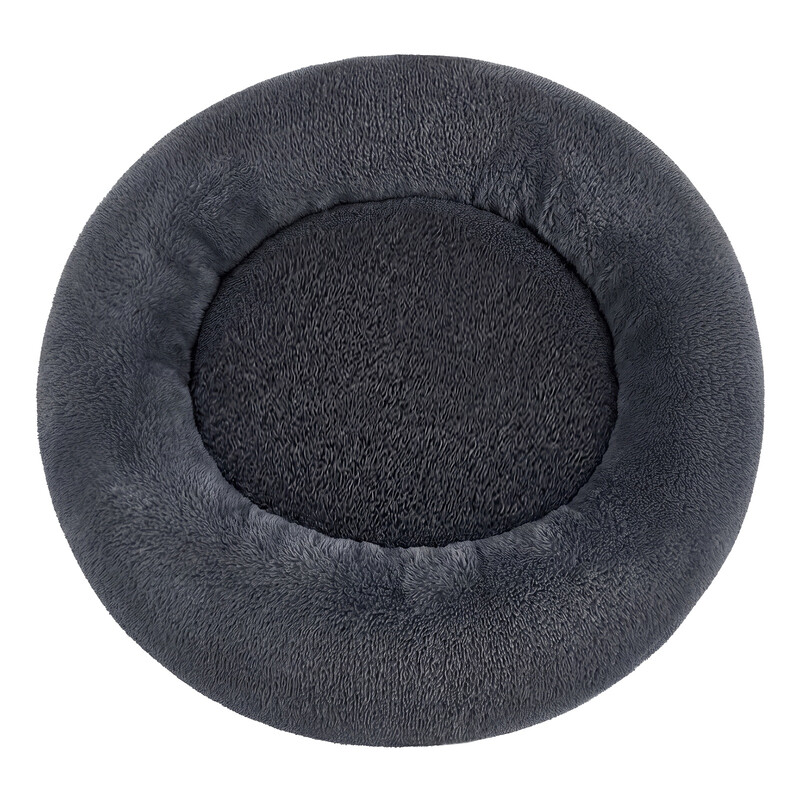 Ochama Flauschiges Hundebett, Katzenbett, Donut-Kissen, waschbar, herausnehmbare Mitteinlage, langer Plüschbezug, 120 cm Durchmesser, Dunkelgrau