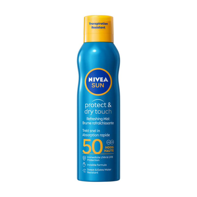 NIVEA SUN Protect & Dry Touch Vernevelende Zonnebrand Spray - SPF50 - Zonnespray - Transparant en Waterproof - UVA/UVB - 200 ml