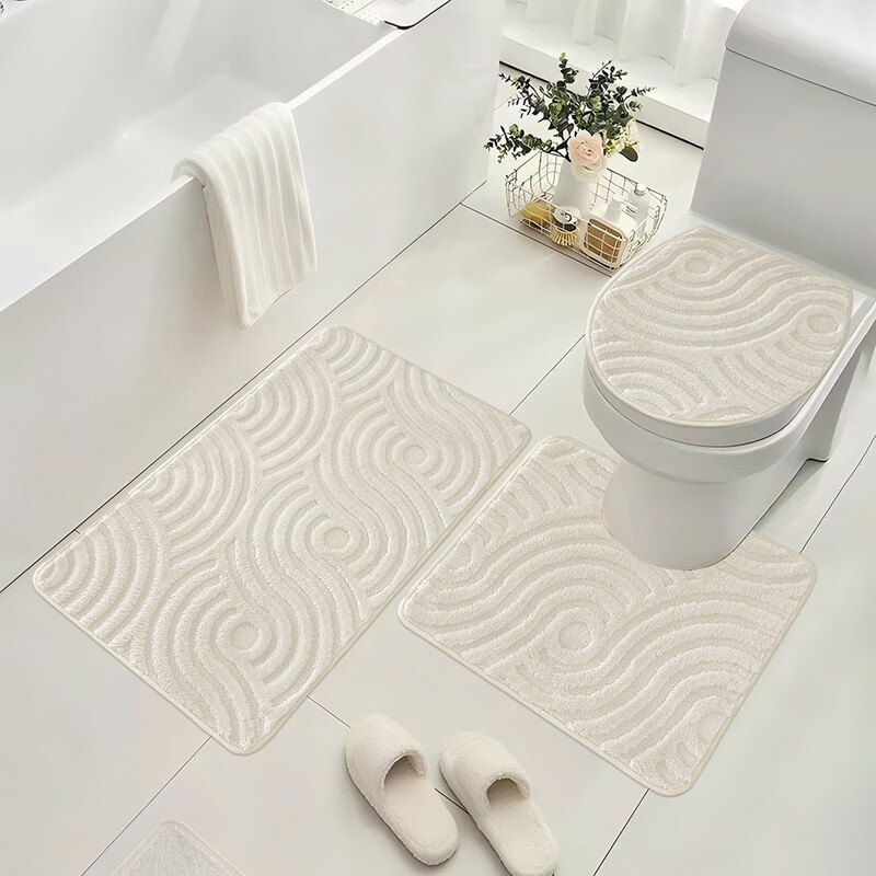 Soft Bathroom Carpet 3 Piece Bathroom Rugs and Mats Set Bath Mats Set with U-Shaped T