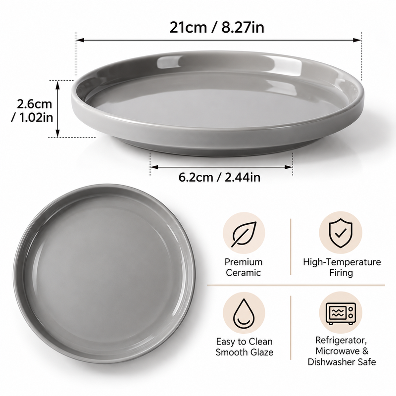 JIWOO Beira 8,5 Zoll exquisites Keramik-Serviertablett, Hochglanzgrau, 1-teiliges Set