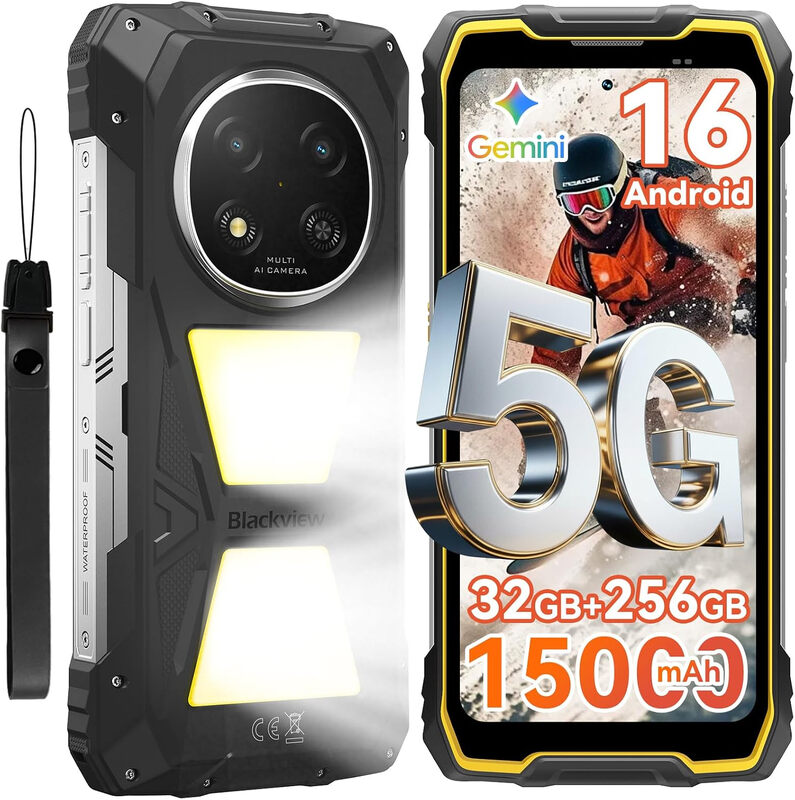 Blackview ROCK 2 Pro Unlocked Smartphone, 5G Rugged Cell Phone, Android 16, 24GB RAM(8GB+16GB Expansion)+256GB ROM, 15000mAh Battery, 6.67" 120Hz Disp