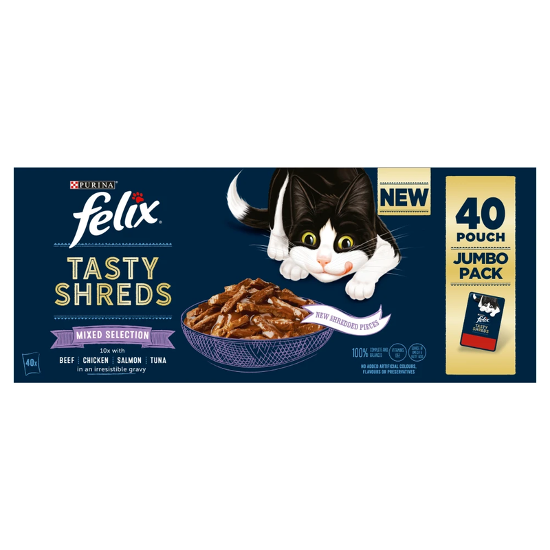 Tasty Shreds Mixed Selection in Gravy Wet Cat Food 40 x 80g