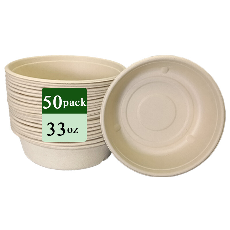 Ruibamboo disposable bamboo fiber bowl 33oz 50pack