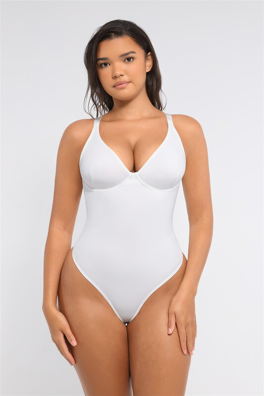 Valentine's Day Style Plunge V-Neck Sexy Vibe Thong One-Piece Tummy control Bodysuit