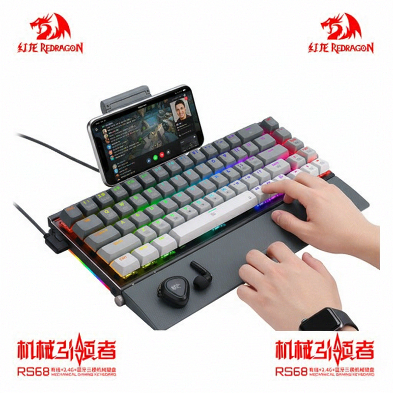 Redragon RS68 Wireless Gaming-Tastatur, 3-Modi 65% mechanisches Tastaturlayout mit Bluetooth, 2.4GHz & USB-C für PC und Mac
