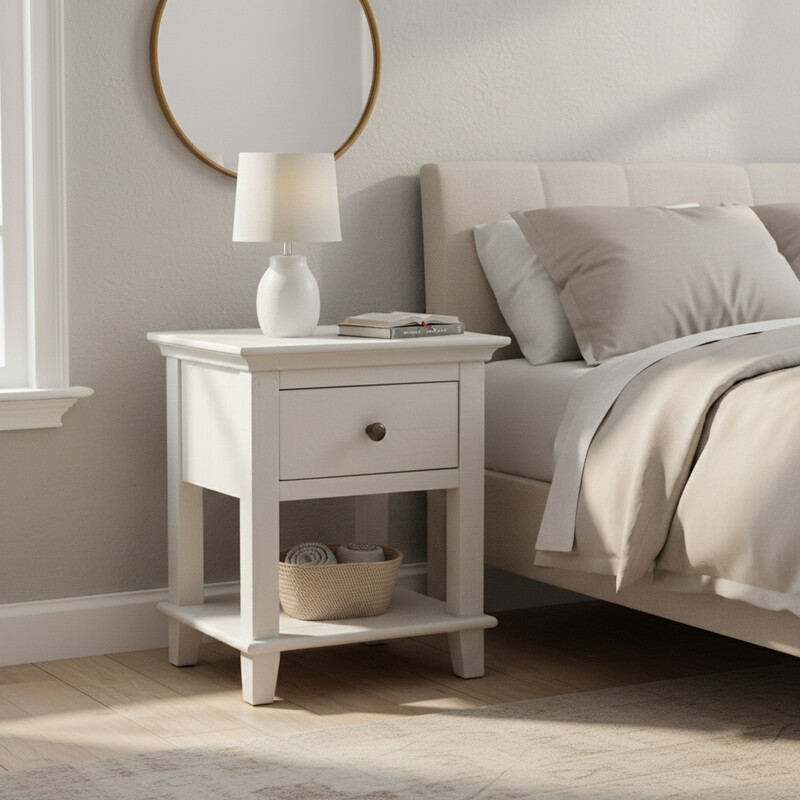 Side Table Provence 1 Drawer Rustic Pine White