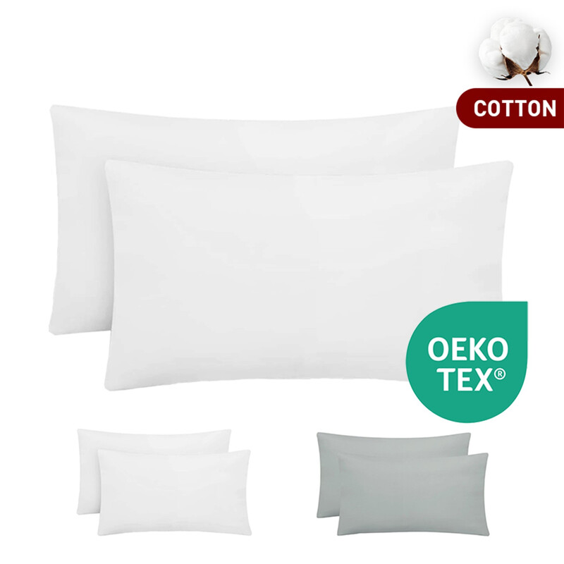 Basics 50x75cm Pillowcases Set of 2， 100% Cotton， Soft and Breathable， Envelope Closu