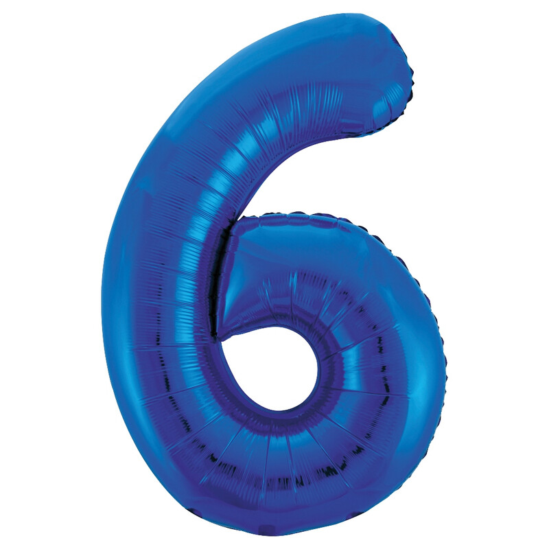 Unique Giant Number 6 Balloon, Blue, 86cm