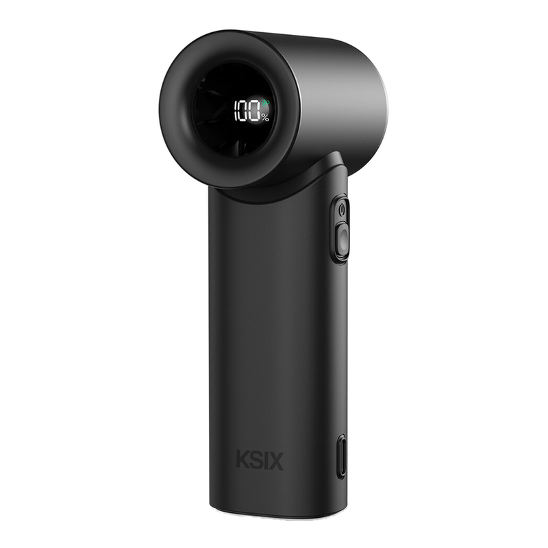 KSIX AirGo Turbo Portable Fan - Black, 5 Speeds, Hanging, LED Display, USB-C, Air Speed 9.0 m/s, 17,400 RPM