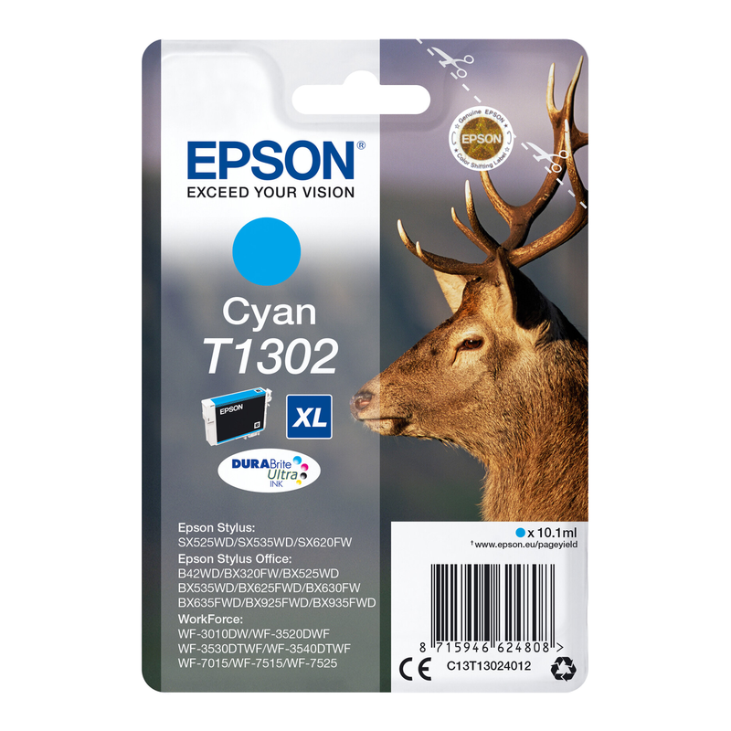 Epson Stag singlepack inktpatroon cyaan T1302 DURABrite Ultra Ink