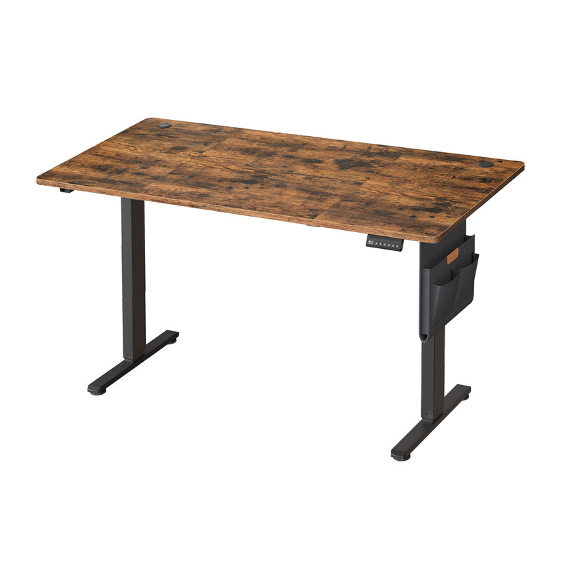 JOYFURNOS In Hoogte Verstelbaar Bureau, 140 x 60 cm, Geheugenfunctie, USB-C-Aansluiting, Bruin