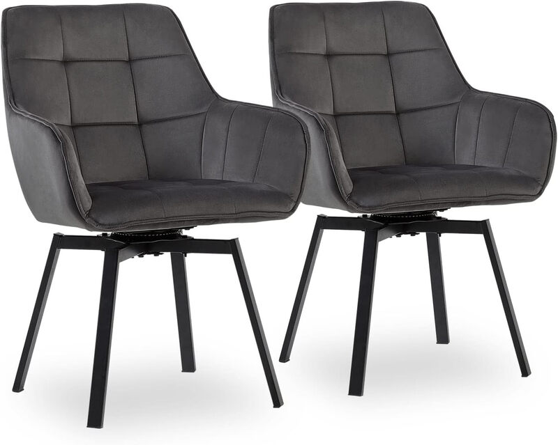 CLIPOP Set of 2 Dining Chair Velvet Padded Seat 360°Swivel Armchair with Backrest and Metal Legs,Rotatable Desk Chair for Home Office/Living Room/Bedroom 0199 velvet deep grey 54*59*83 cm