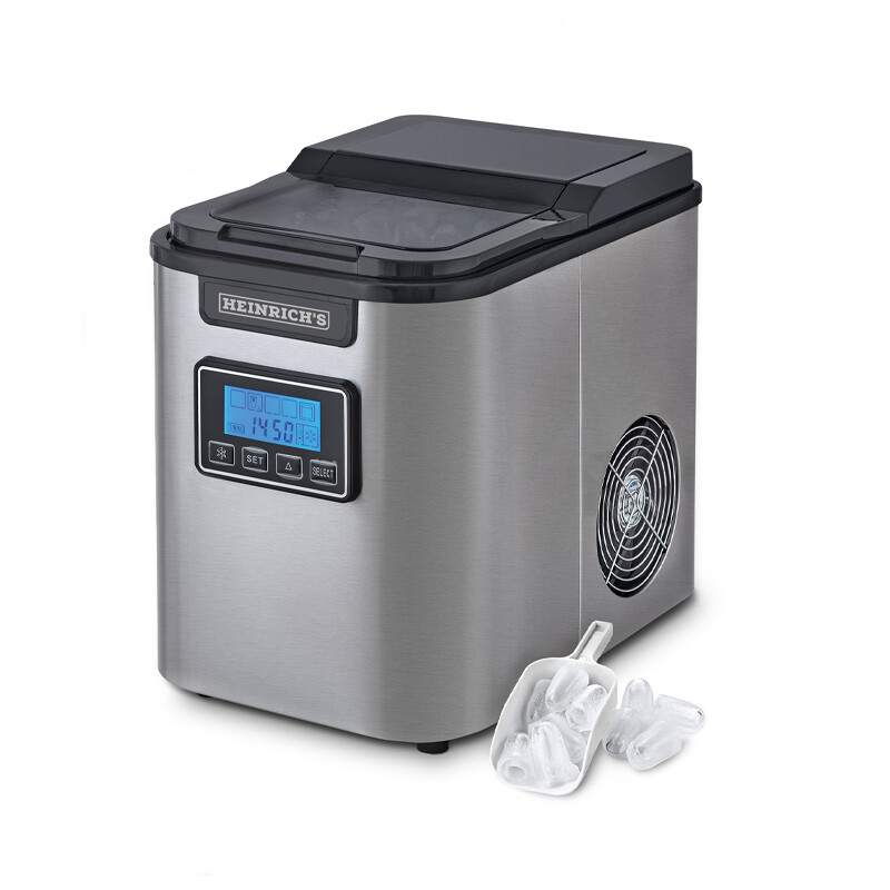 120 W Eiswürfelmaschine mit 3 verschiedenen Eiswürfelgrößen, 9 Min. für 9 Stück Eiswürfel, 12 kg Eiswürfelproduktion in 24 Stunden, Selbstreinigungsfunktion, 2,2 L Wassertank.