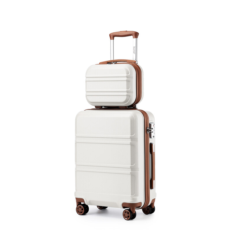 KONO Luggage Sets of 2 Piece Lightweight 20 Inch ABS Hard Shell Travel Carry on Suitcase with TSA Lock + 12 Inch Portable Hand Cabin Case (Cream White)