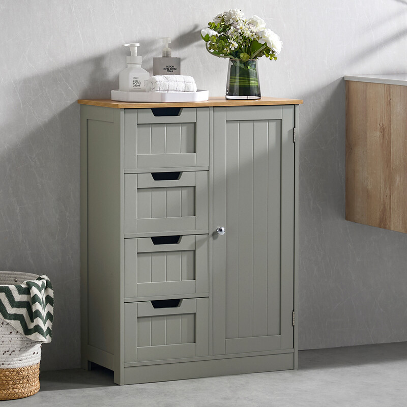 Bath Vida Bathroom Storage Unit Priano 4 Drawers 1 Door Dove Grey/Oak