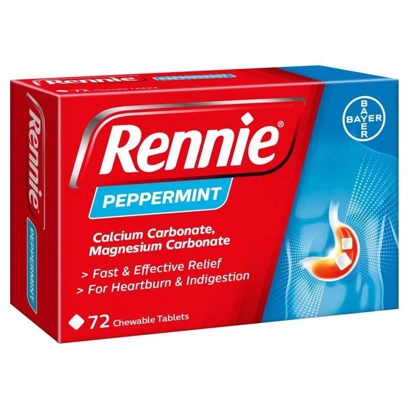 Rennie Antacid Heartburn Relief Chewable Tablets Peppermint Flavour - 72 Tablets