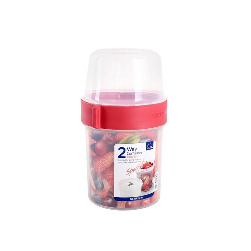 LocknLock 2-in-1 Snackbox 2er-Set – Transparente PP-Kunststoffbehälter mit Schraubdeckel & Trennwand, 560 ml + 310 ml Fächer für Joghurt, Müsli & Snacks, mikrowellen- & spülmaschinenfest