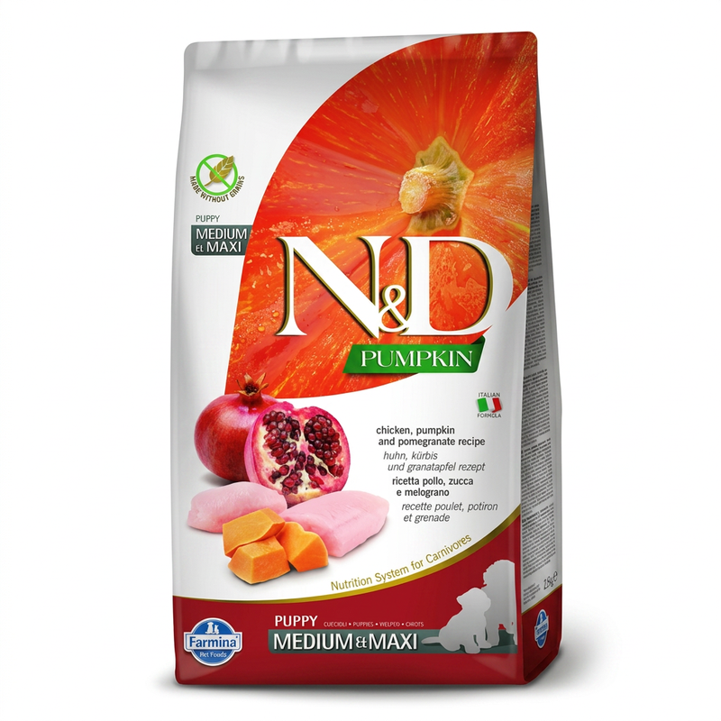 Farmina N&D Puppy Medium/Large Formaat Pakket: Pompoen Kip & Pompoen Granaatappel 2,5 kg