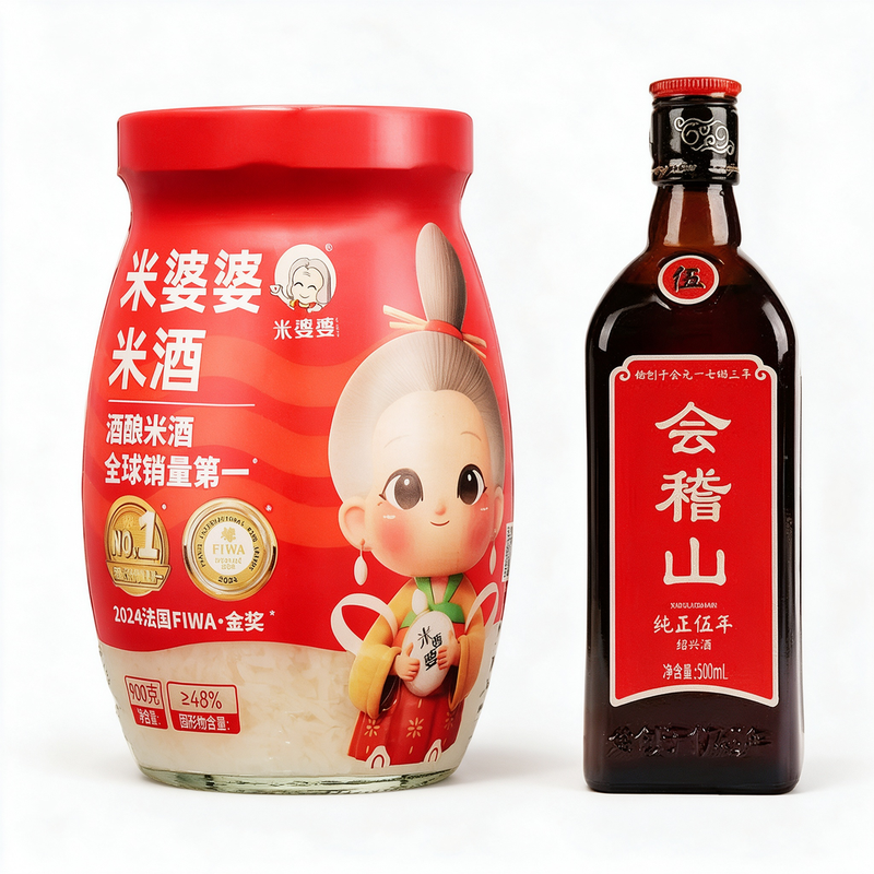 Mi Popo süßer fermentierter Reiswein + Kuaijishan 5 Jahre reiner Shaoxing-Wein