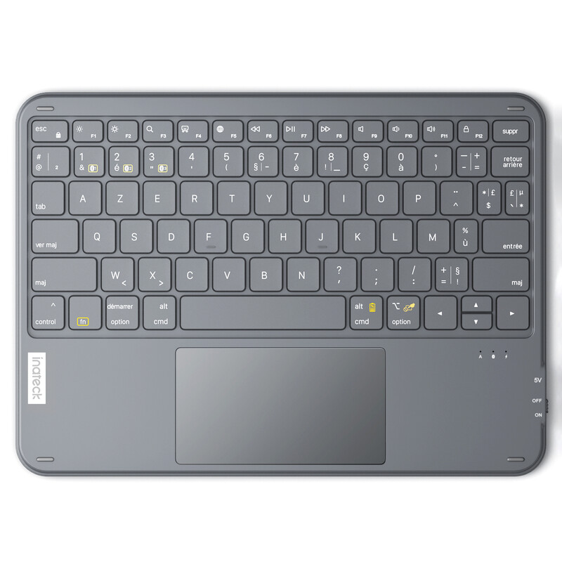 Inateck Clavier Bluetooth 3 canaux avec pavé Tactile, Clavier sans Fil AZERTY Ultra Fin et Portable, Compatible avec iPad OS,Windows et Android, KB01105 Gris