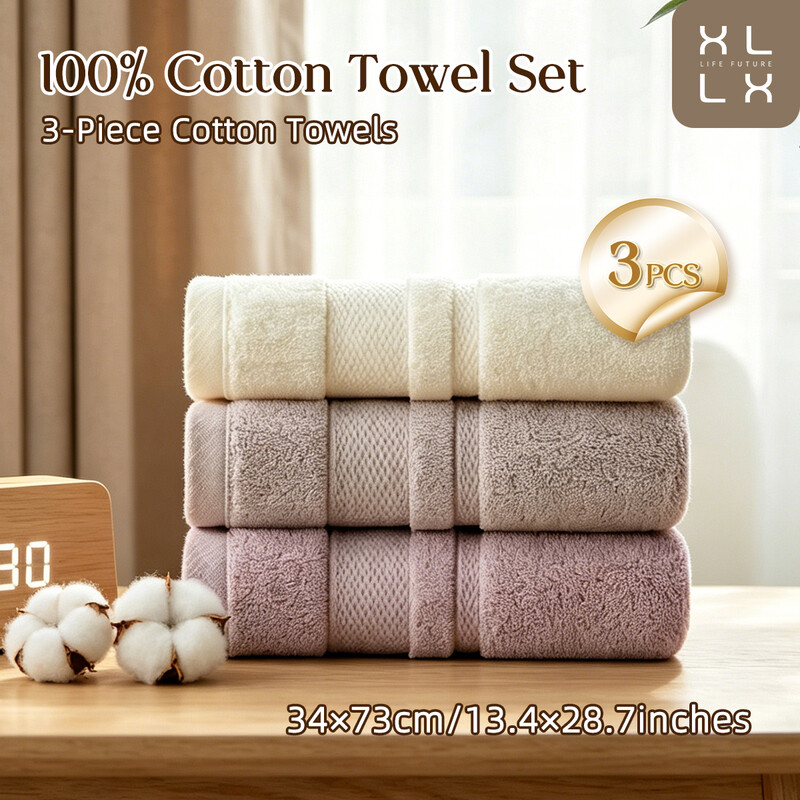XLLX 3er-Pack hochwertige Handtücher, 35 x 75 cm, 100 % Baumwolle, Weiches und saugfähiges Handtuch-Set, Modernes, hochwertiges Design, Weiß, Pink, Kaffee