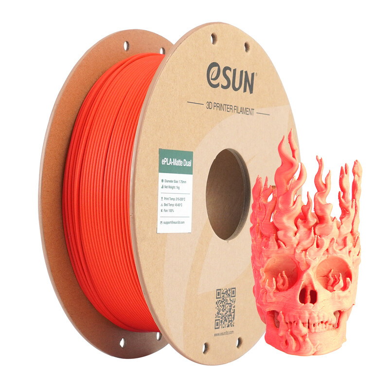 eSUN Mattes Zweifarbiges PLA 3D-Filament 1,75 mm - Rot Gelb 1 kg, Sauber Aufgewickelt Einfach zu Verwenden Farbige Matte Oberfläche Für Die meisten FDM-Drucker 3D-Druckmaterial