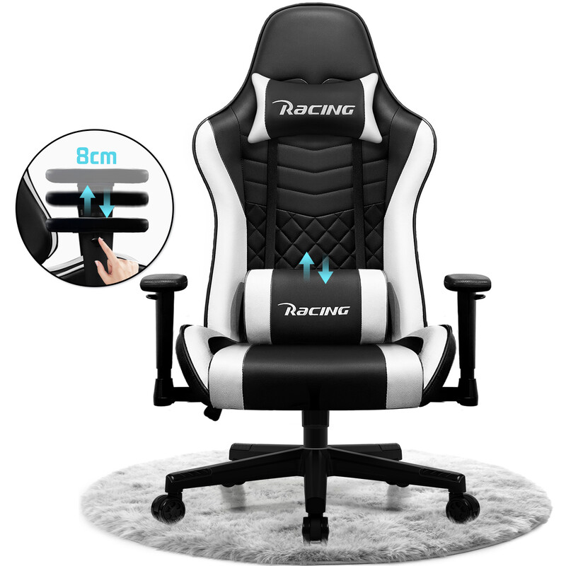 GTIMEX gamingstoel, ergonomische bureaustoel met verstelbare lendensteun, hoofdsteun en armleuningen, gewatteerde gamingstoel, gamingstoel met kantelfunctie, gamingstoel met draagvermogen van 150 kg