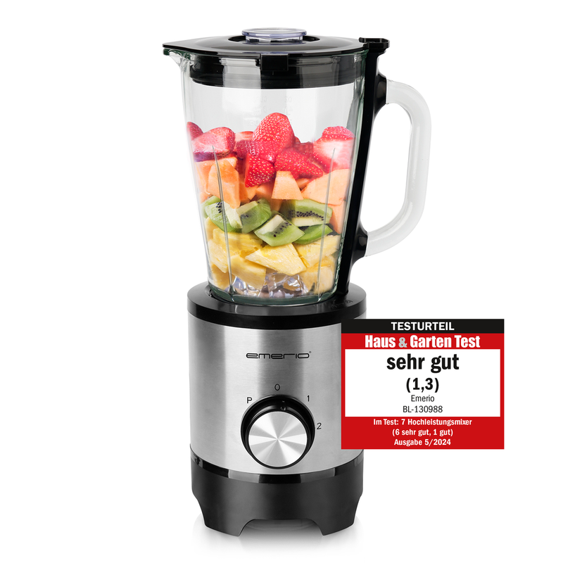 Emerio BL-130988, Blender avec bol en verre, 1,5 L, Acier inoxydable, Noir/Argent