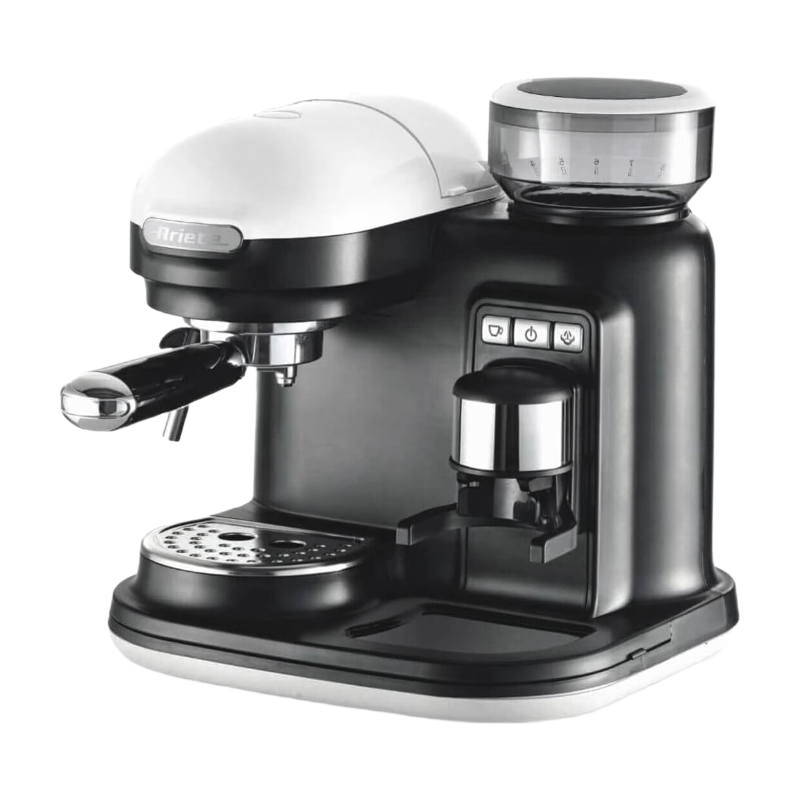 Ariete Moderna 1318W Siebträger-Espressomaschine mit Kaffeemühle und Milchaufschäumdüse, Weiß